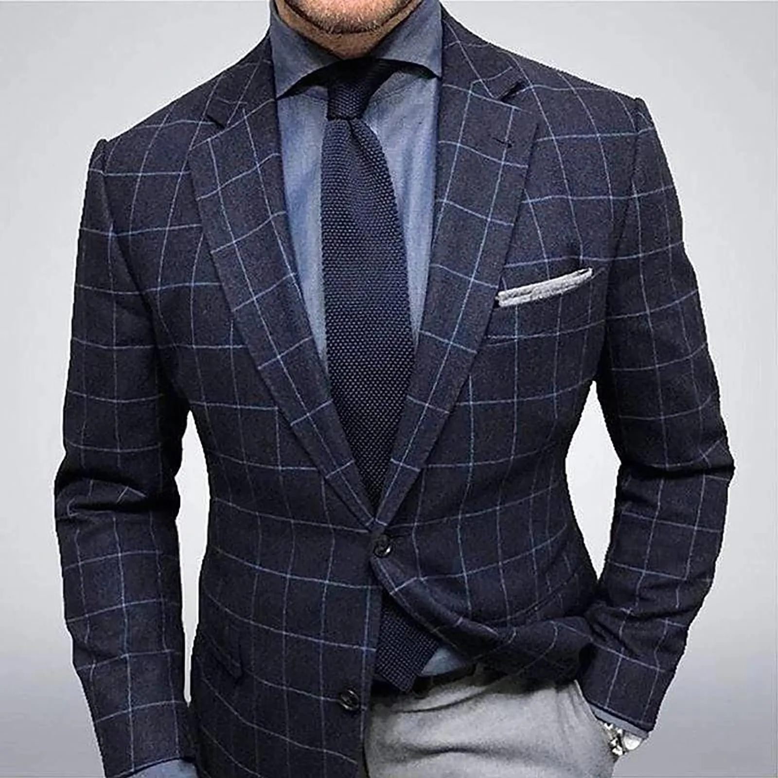 Italian Style Men\'s Blazer Houndstooth Casual Man Suit Jacket Notched Lapel One Piece Check Wedding Coat for Prom Party