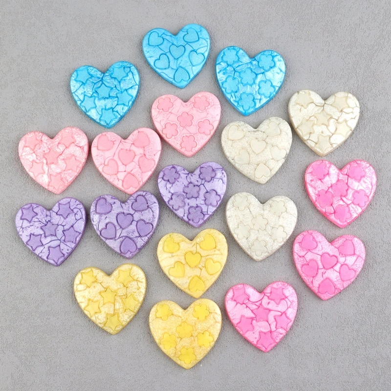 10pcs Vintage Hearts Resin Cabochons Flatback for Scrapbook Home Decoration Accessory Resin Heart Shape Ornament DIY Slime Charm