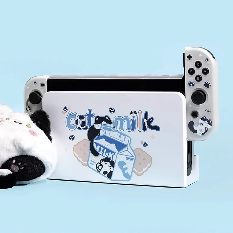 Dorable gato leite capa protetora para nintendo switch oled capa dura pc escudo para nintendo switch joy-con controlador caso de jogo