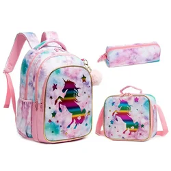 3 PCS Backpack Sets in Primary Schoolbag Girls School Bags Waterproof Book Bags Children School Bags with Lunch Bag Pencil Case