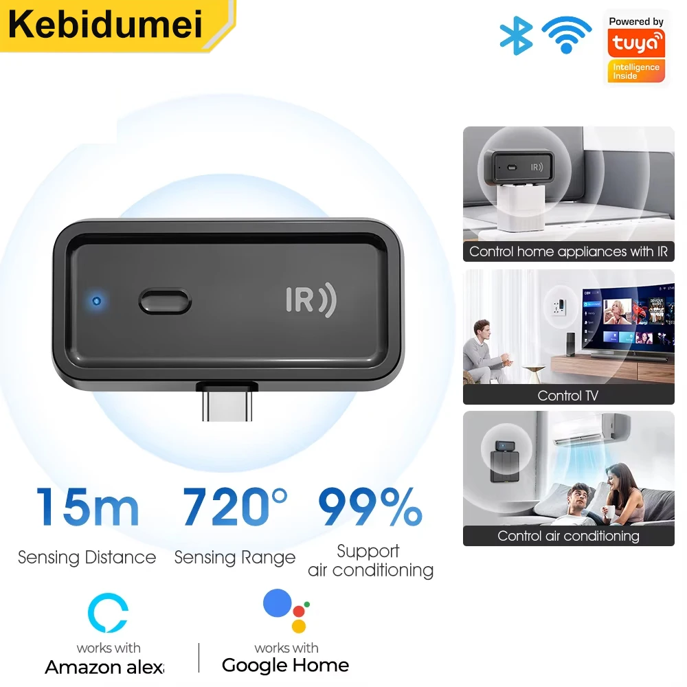 

Умный ИК-пульт дистанционного управления Tuya, универсальный инфракрасный пульт дистанционного управления Wi-Fi для ТВ, DVD, кондиционера, поддержка Alex Google Home