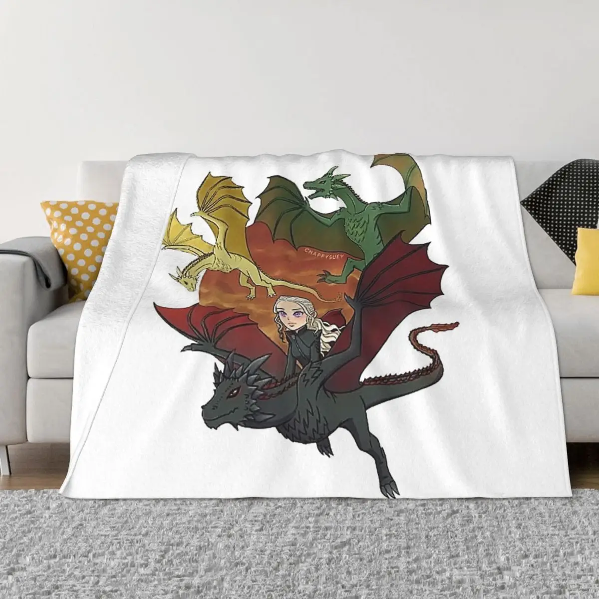 GOT Daenerys And Her Dragons Throw Blanket Ultra-Soft Micro Fleece Blanket Black Flannel Blanket