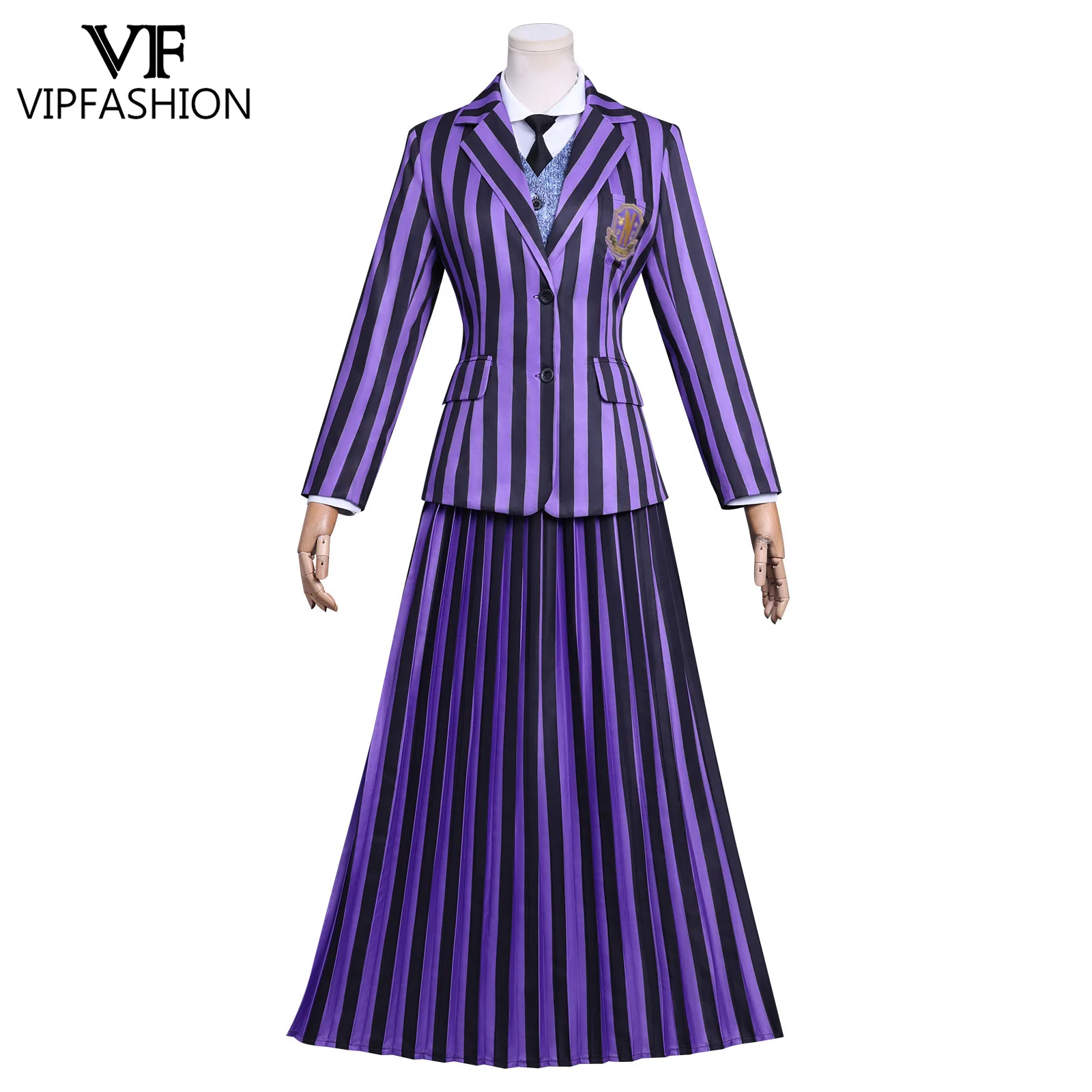 أزياء VIP FASHION Enid Sinclai Bianca للمدرسة التأثيرية أزياء أرجوانية مخططة فستان موحد بدلة حفلات الهالوين للنساء والفتيات