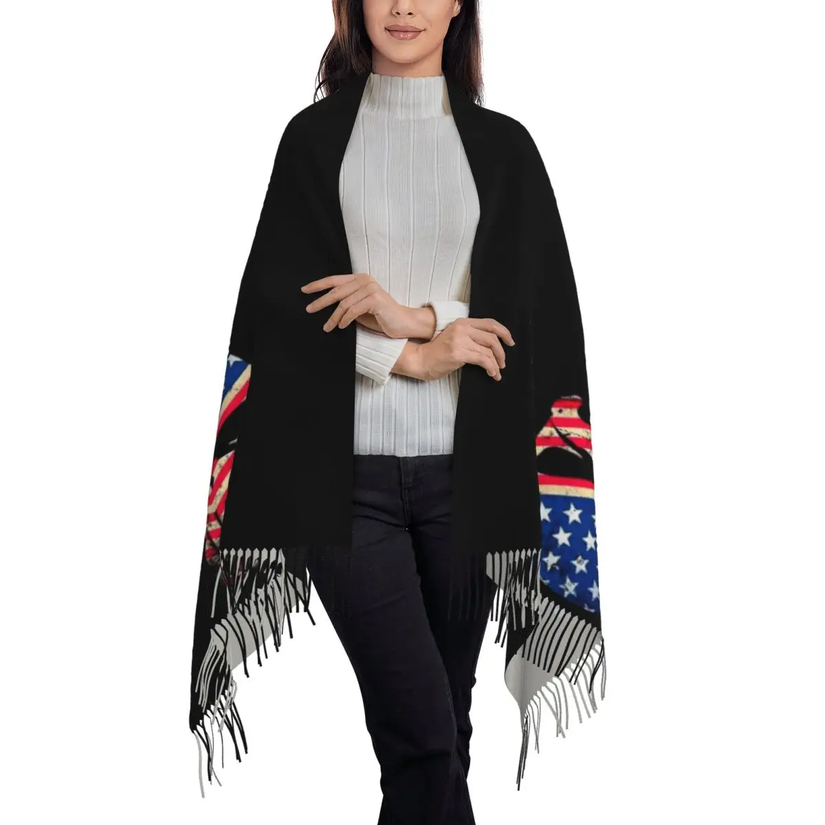 American Punisher Skull Supper Hero Scarf Tassel Scarves Women Soft Warm Shawls and Wraps Large Fall Winter Shawl Wrap