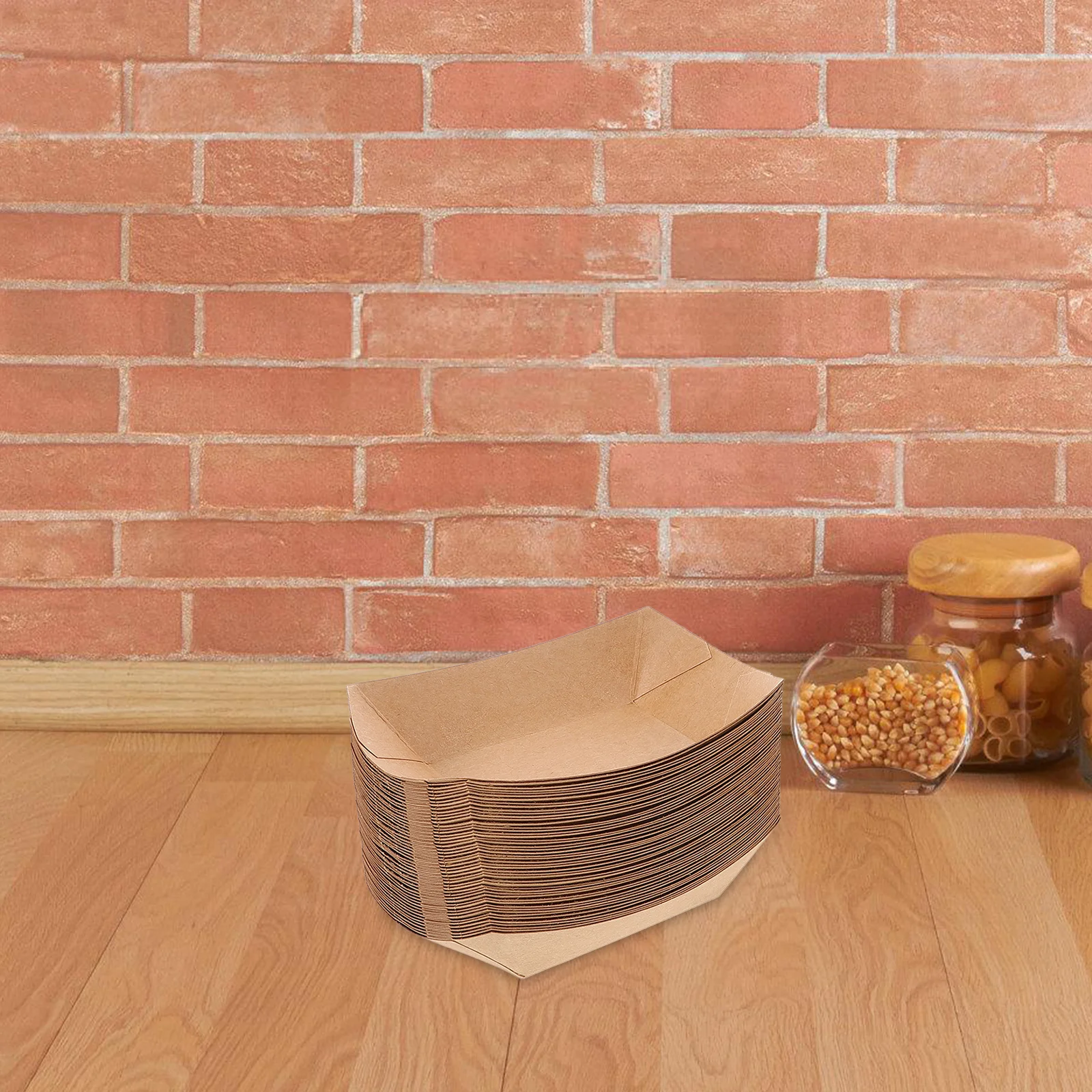 

50pcs Shaped Food Packaging Boxes Kraft Paper Trays for Fried Chicken Snacks BBQ Package Box Disposable Plates