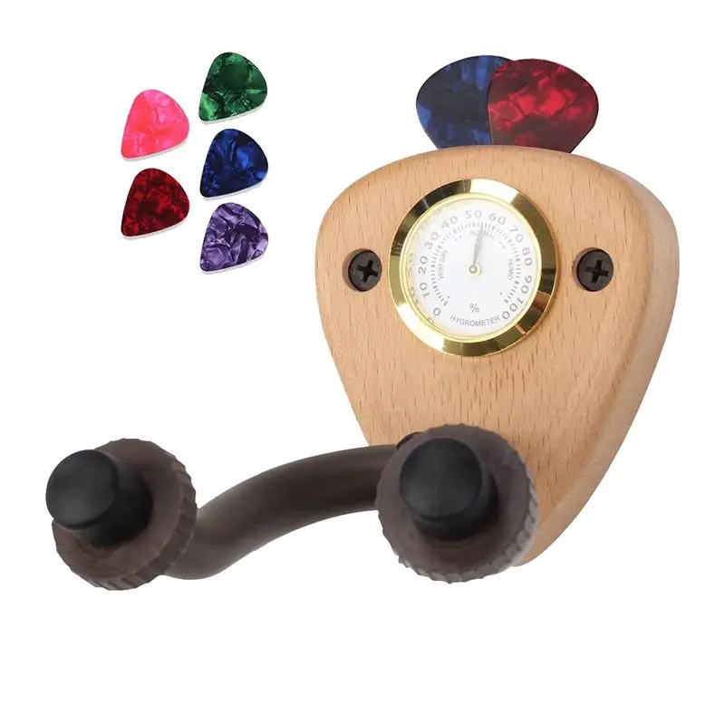 AED2-Guitar Wall Mount Holder With Humidity Monitoring Guitar Hanger Hook For Acoustic, Electric, Ukulele, Bass With 5 Picks