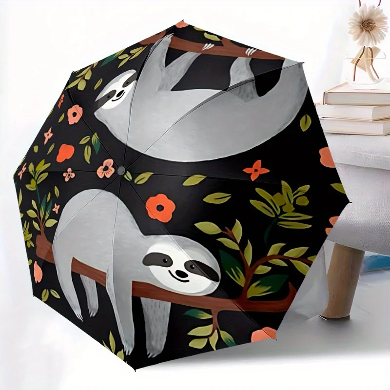 

1pc Sloth Floral Automatic Open/close, All-Season Portable Folding Umbrella, Travel, Everyday, Formal Events - Compact Luxury