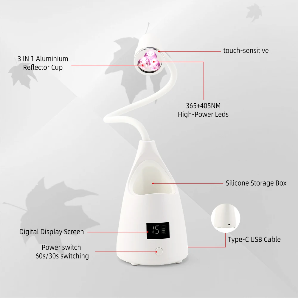 เครื่องอบเล็บ LED แบบตั้งโต๊ะ ชาร์จไฟได้ 18 วัตต์ สำหรับอบเจลทาเล็บ ไร้สาย แสงสีแดง พร้อมกล่องเก็บ