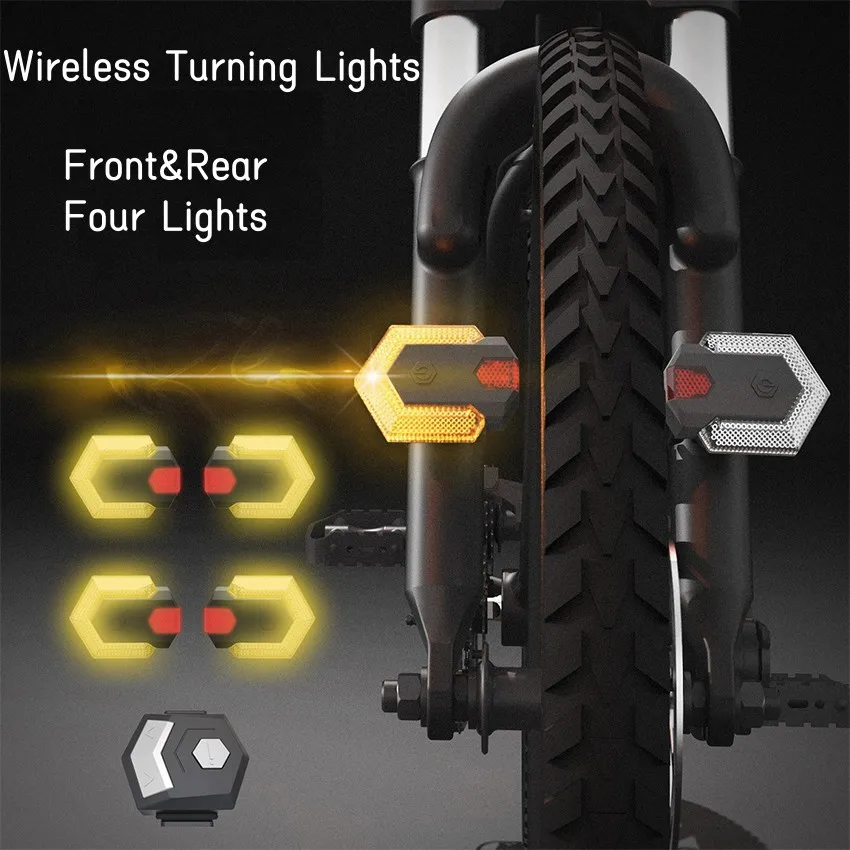 

Remote Control Bike Light One Set 4 Pieces Turn Signals for bicycle Front Rear Light Smart Cycling Safety Warning Bike Taillight