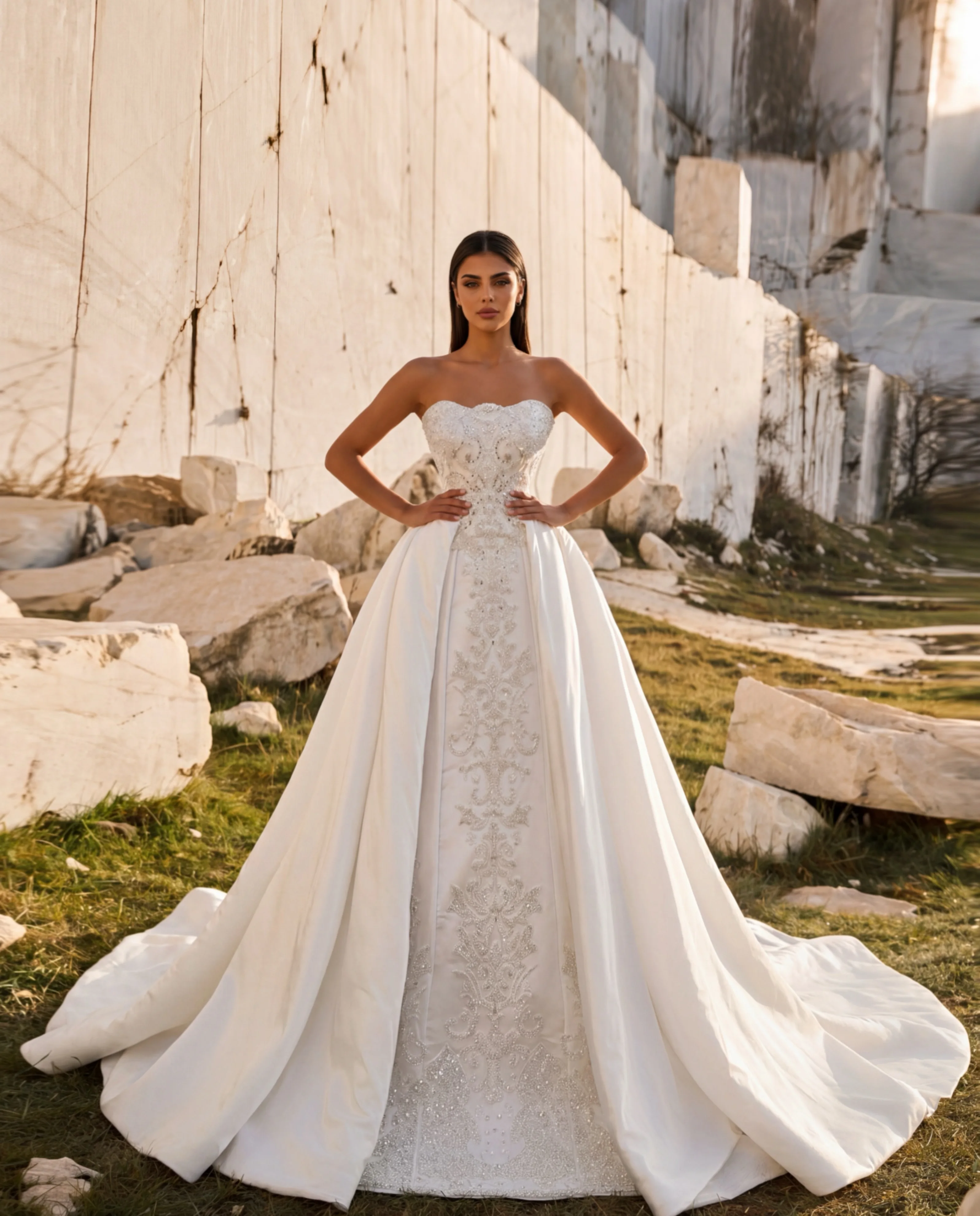 Customizable Luxurious Satin Wedding Dresses Lace Beaded Strapless Dresses Fashionable Elegant Formal vestido de noiva