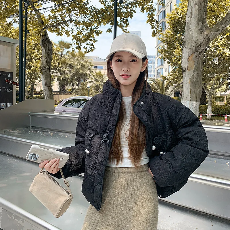 Sweet Women's Fall Winter Cotton Clothes Pearl Button New Chinese Niche Design Sense Simple Comfortable Leisure Soft Fashion