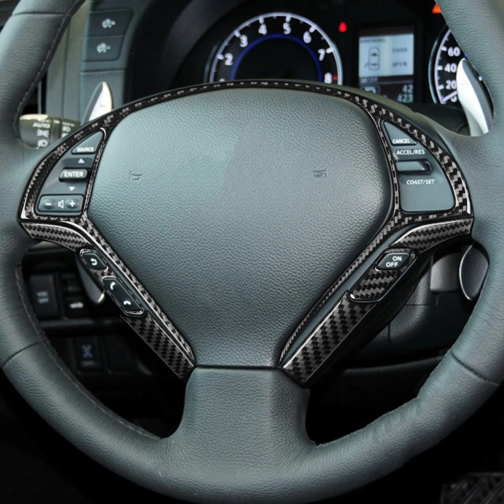 For Infiniti G37 2008-13 G35 07-08 G25 11-12 Q60 14-15 Carbon Fiber Steering Wheel Panel Cover Car Interior Accessories Sticker