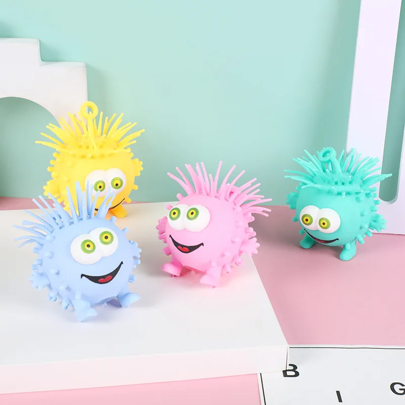 Novelty Pineapple Monster Furry Ball Glow Flash Elastic Ball Squeeze Pinch Funny Children Decompression Toys Cute Sensory Ball