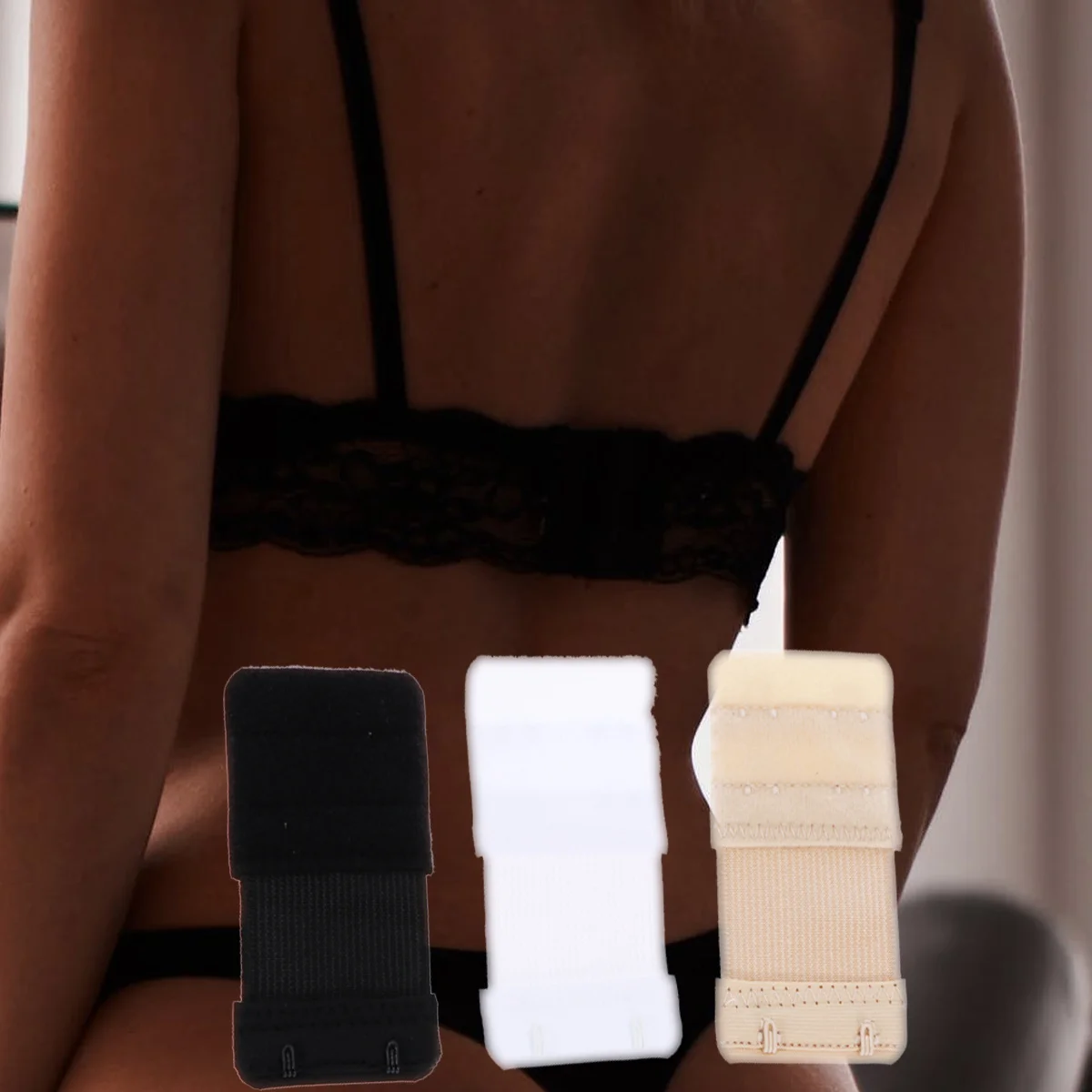 

3pcs Bra Extenders 2 Hook For Women Innerwear Accessories Lingerie Extension Strap Adjustable Fit All Sizes Black White Nude