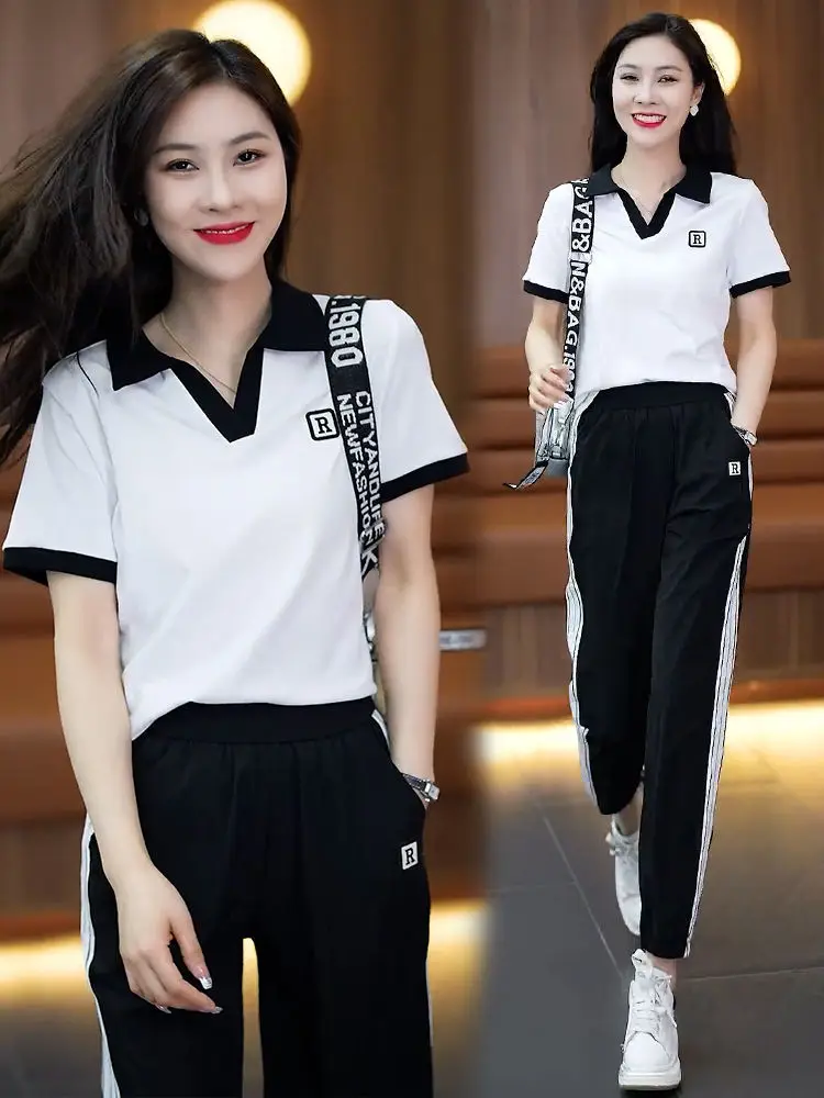 Set di abbigliamento sportivo da donna in puro cotone Casual sciolto ort Sve Suite in due pezzi Faionable Summer 2025 Taglia piccola amichevole