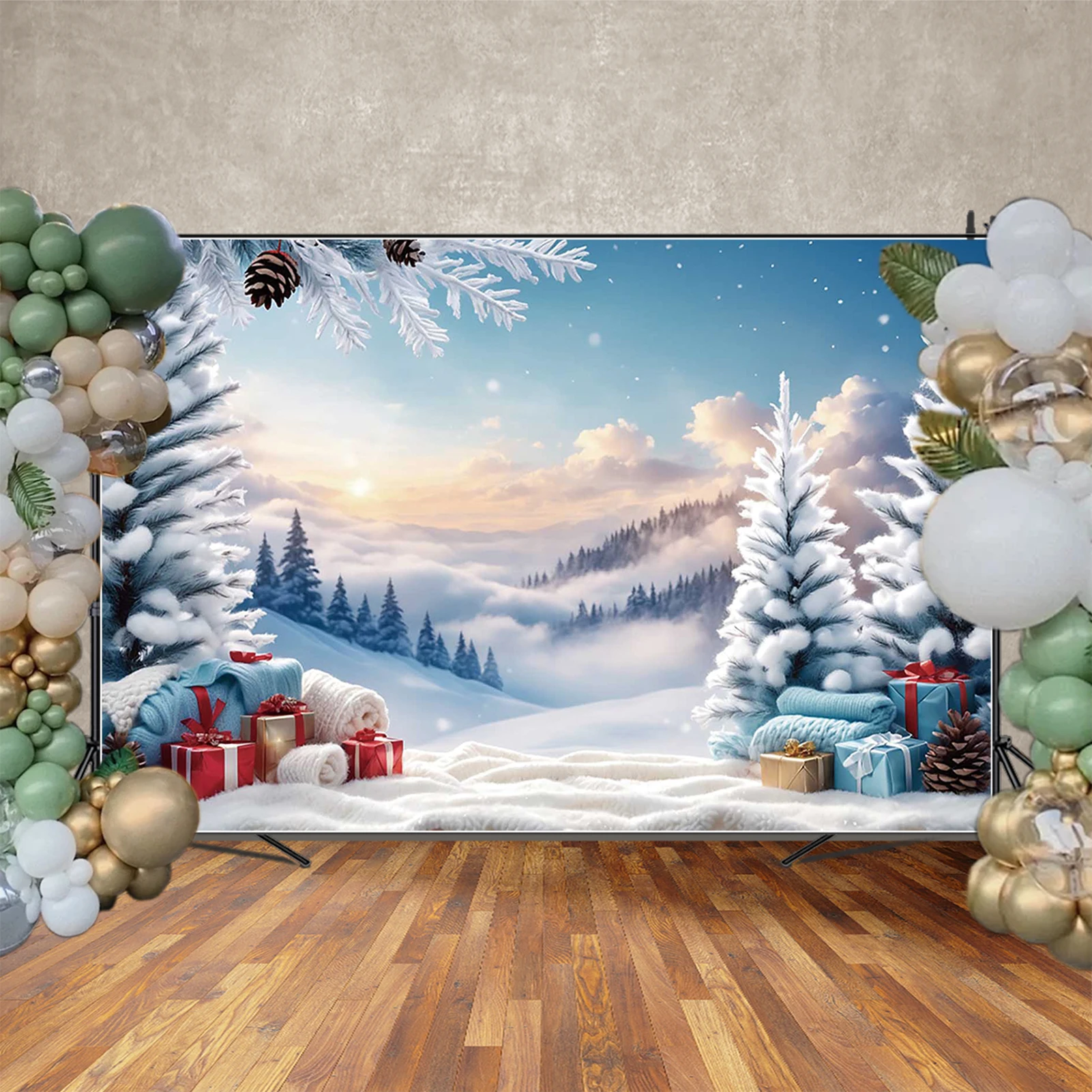 MOON.QG Christmas Photography Backdrops Winter Decoration Photo Studio Background Home Decoration Snow Landscape Photo Back Drop