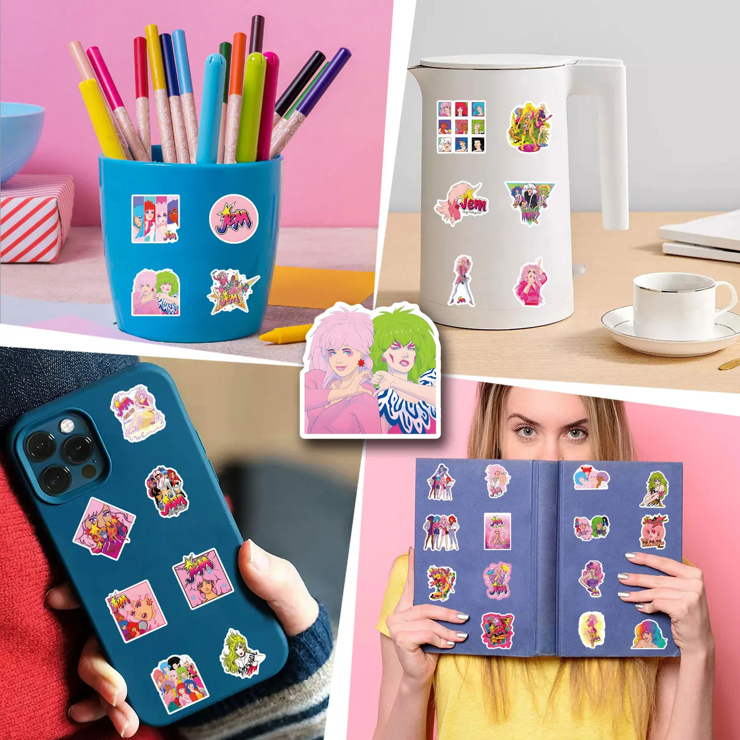 10/55 قطعة Jem And The Holograms ملصقات الكرتون الفيلم ملصق الخيال فيلم الكتابة على الجدران لعبة الأمتعة المحمول الغيتار سيارة الدراجة الشارات #5