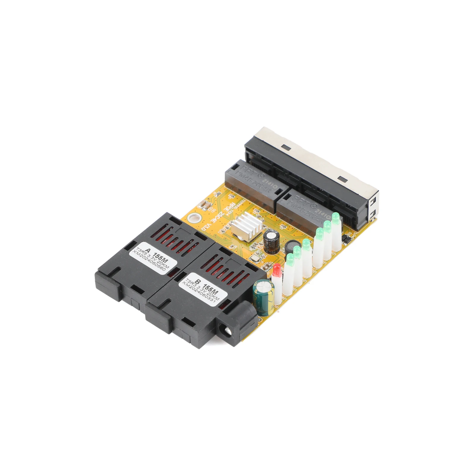 Conector óptico RJ45 A 2 SC A + B, convertidor de medios de 100M de fibra óptica, puertos de 1310nm/1550nm, placa PCBA, interruptor Ethernet de 20KM, amarillo