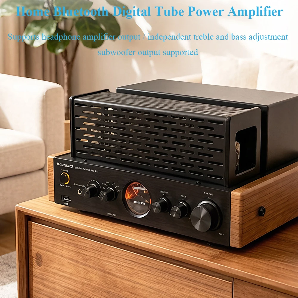 Amplificador de Potência a Válvulas HIFI Audiophile Bluetooth 5.3 Entrada Digital 24bit 96KHz Medidor VU Amplificador Doméstico de Alta Potência Reprodução USB