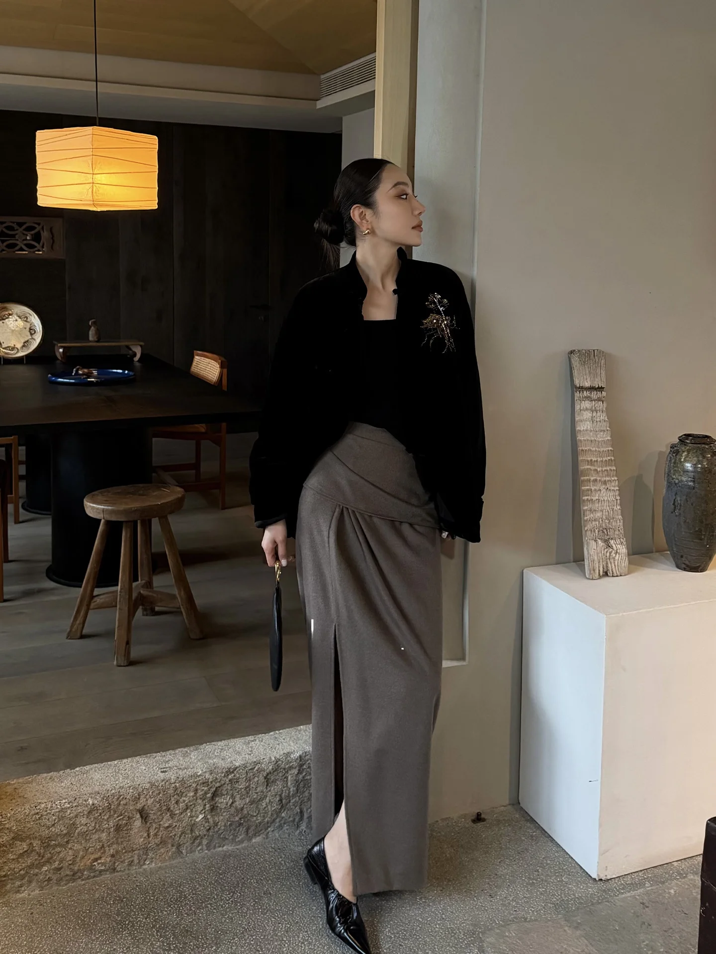 

Шерстяная юбка LiHuiEr: роскошная, повседневная, с асимметричным подолом, завышенной талией и эффектом перекидывания, из полиэфирного волокна