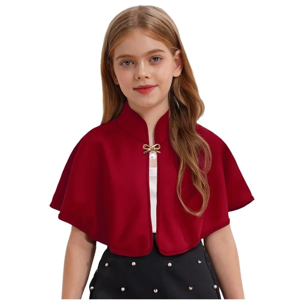 Versatile Elegant Children's Dress Shawl Solid Color Brooch Shawl Wrap Bowknot Cape for Girls