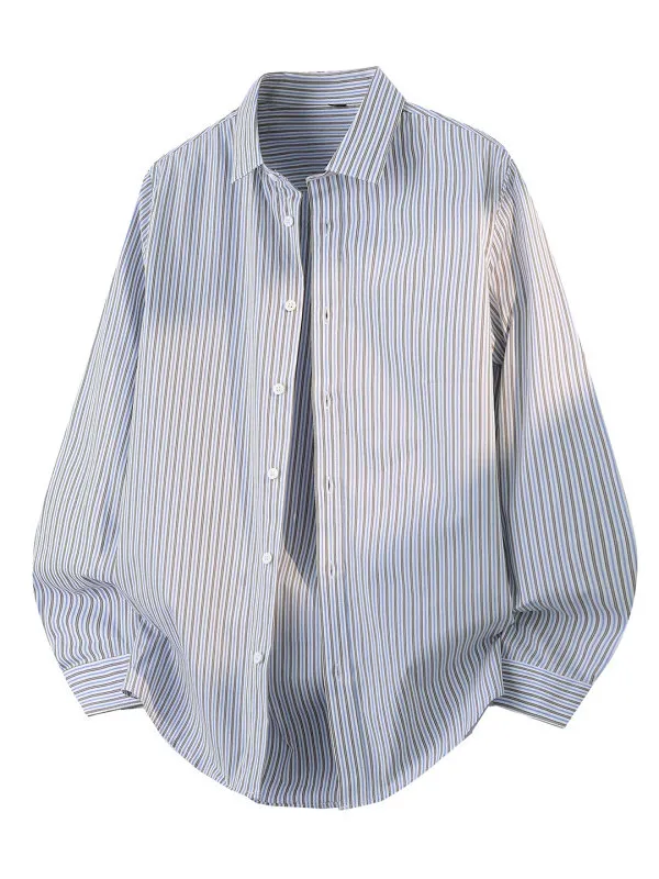 

Men's Loose Fit Stripe irt Spring Autumn Long Sve Casual Commute Sle Iron Free Cotton Blend Busin Casual irt