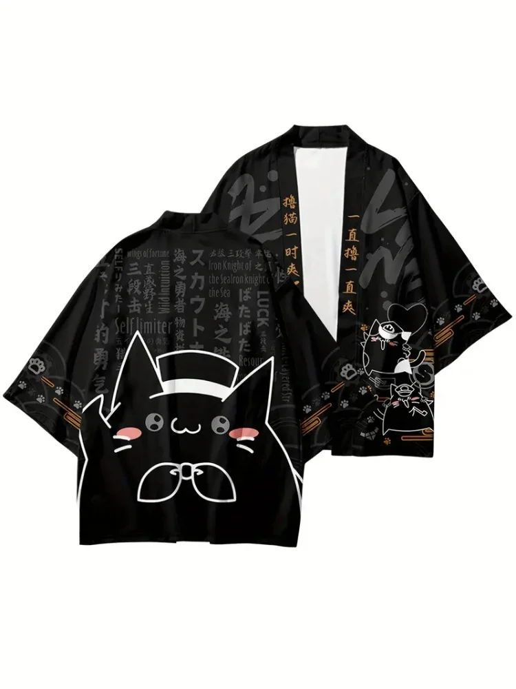 

Японский повседневный пляжный кардиган, кимоно, модное мужское кимоно с принтом, японский летний традиционный мужской кардиган с короткими рукавами