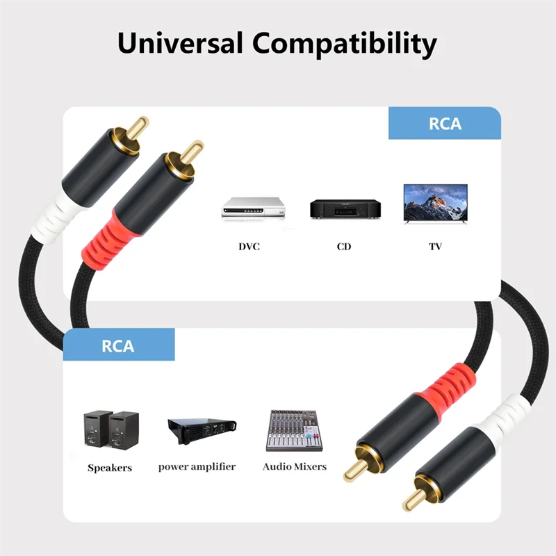 

【Sleek Design】RCA To RCA Audio Cable With Gold-Plated Connectors, For Home Theater, Stereo Systems, Tvs, Musical Instruments