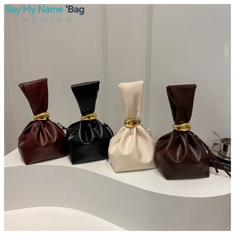 

Pleated Design Mini PU Leather Dumpling Clutch Bags for Women Fashion Knotted Female Retro Shoulder Bag Wrist Handbags Purses