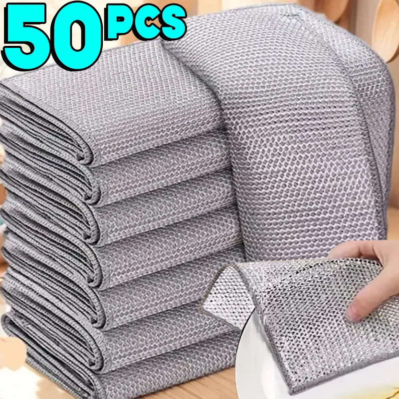 

Wholesale Metal Steel Wire Dishcloth Magic Cleaning Thickened Double-sided Rags Kitchen Dish Pot Washing Towels Scouring Pads