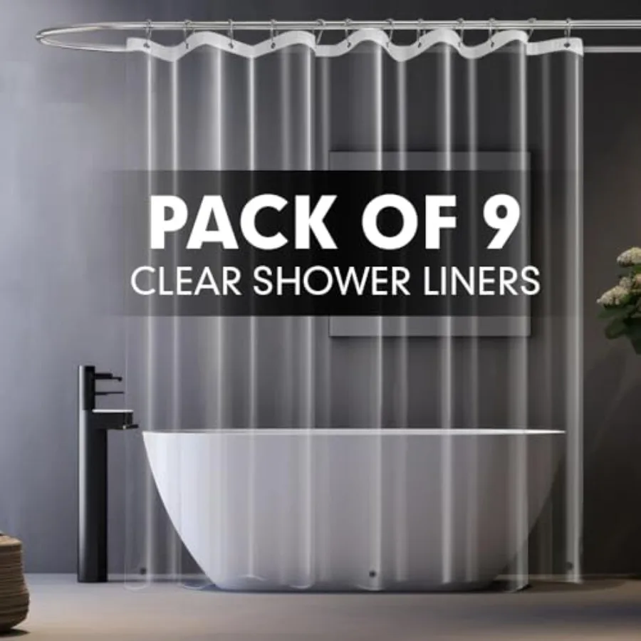

9-Pack Clear Plastic Shower Curtain Liners, 3G Lightweight [72x72 Inch] - Crystal Transparency, Waterproof Bathroom and Bathtub