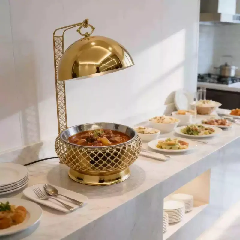 Luxury Gold Stainless Steel Buffet St ove Hanging Stove Hotel Insulation Stove Restaurant Vegetable Alcohol Stov  e Commercial
