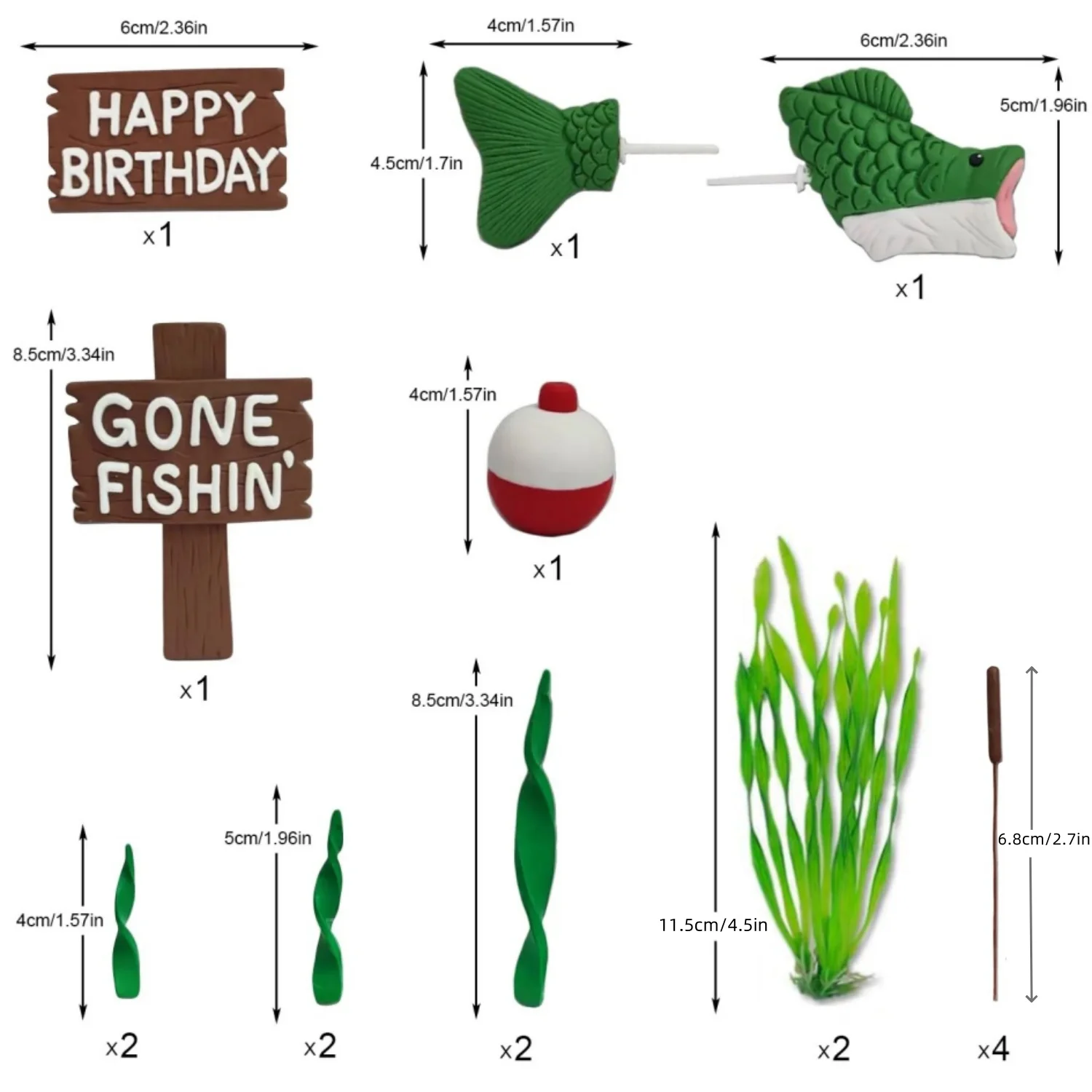 17PCS Angeln Party Kuchen Dekorieren Liefert Fisch Float Algen Schilf Bass Köpfe und Bass Tails mit Alles Gute Zum Geburtstag zeichen – Detail 2