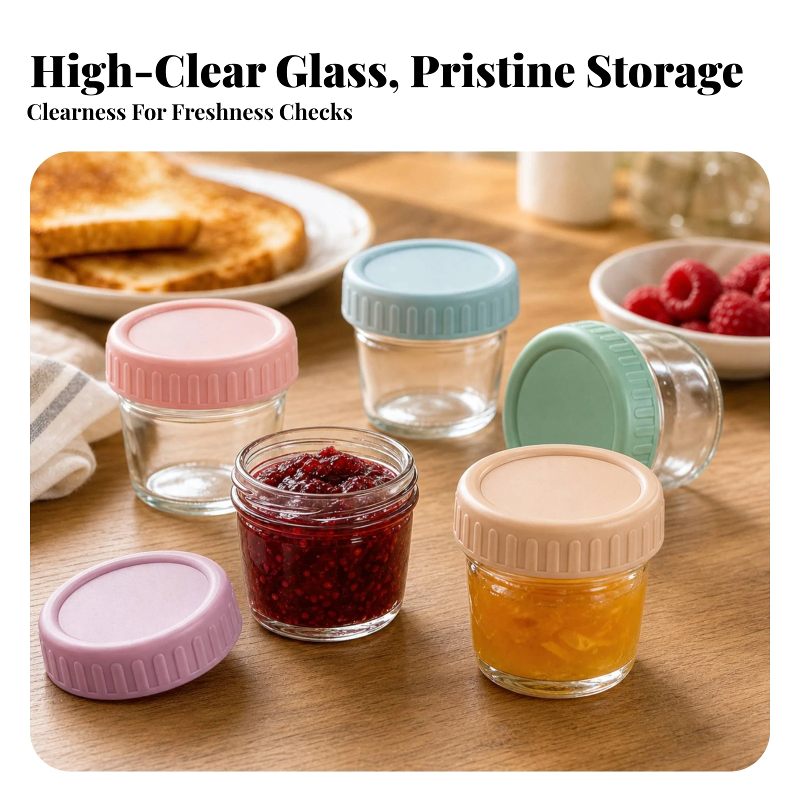 6 Pieces Glass Jar with Screw Lid Transparent Condiment Jar Glass Container with Lid Clear Low-Height for Home Cooks