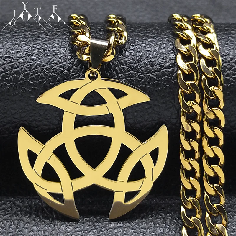 

Witch Celtic Knot Triquetra Necklace Pendant Women Men Stainless Steel Gold Color Triskele Trinity Necklaces Jewelry N7958S05