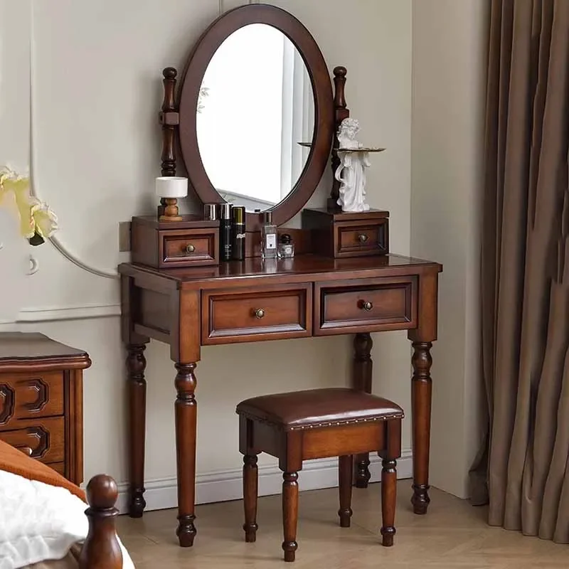 Nordic Mirror Drawers Dresser Eithe Stool Brown Modern Luxury Dressing Table Storage Hotel High End Comoda Pra Quarto Furniture