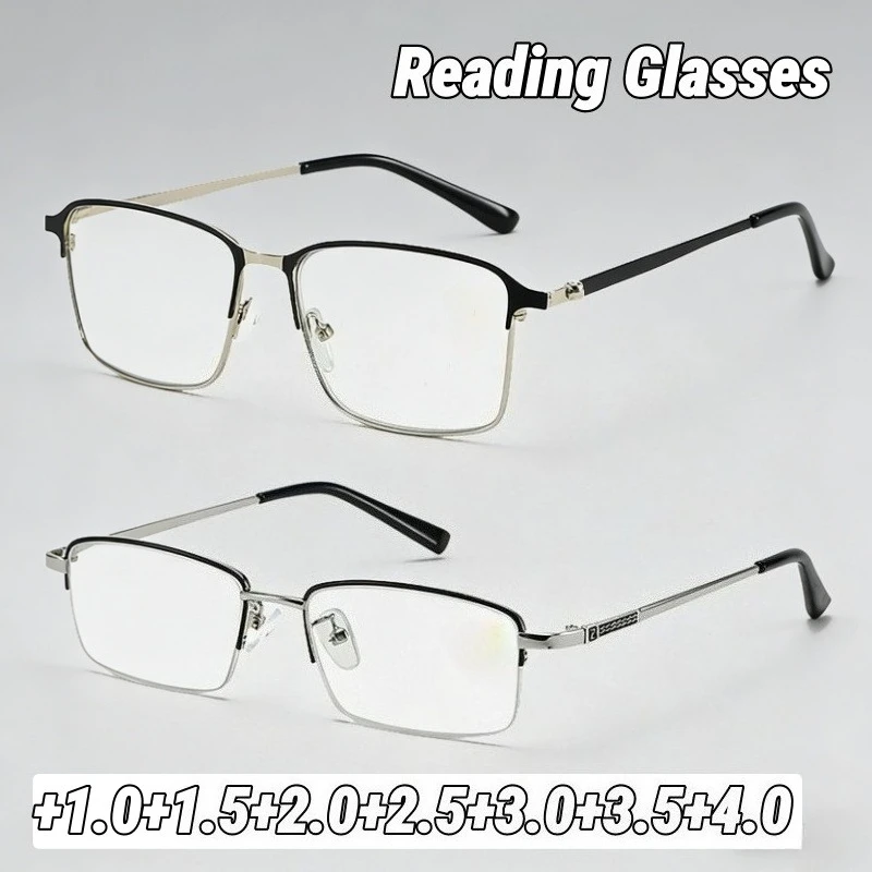 

New Square Metal Half-frame Presbyopia Glasses High-Quality Fashionable Anti Blue Light Reading Glasses Classic Business Eyewear
