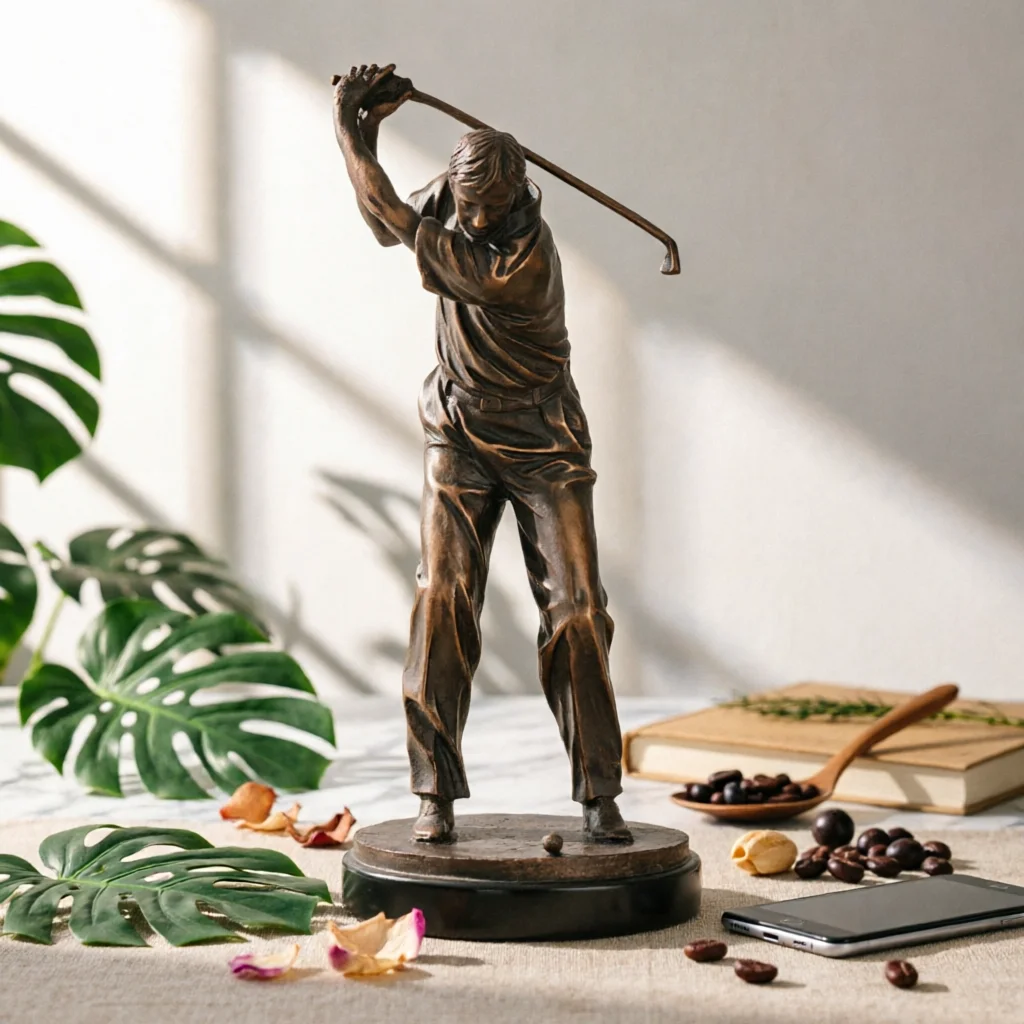 Golf Player Figurine Collectible Golfer Figurine Golfer Sculpture Bronze Finish Golf Sculpture Handmade for Tv Cabinet