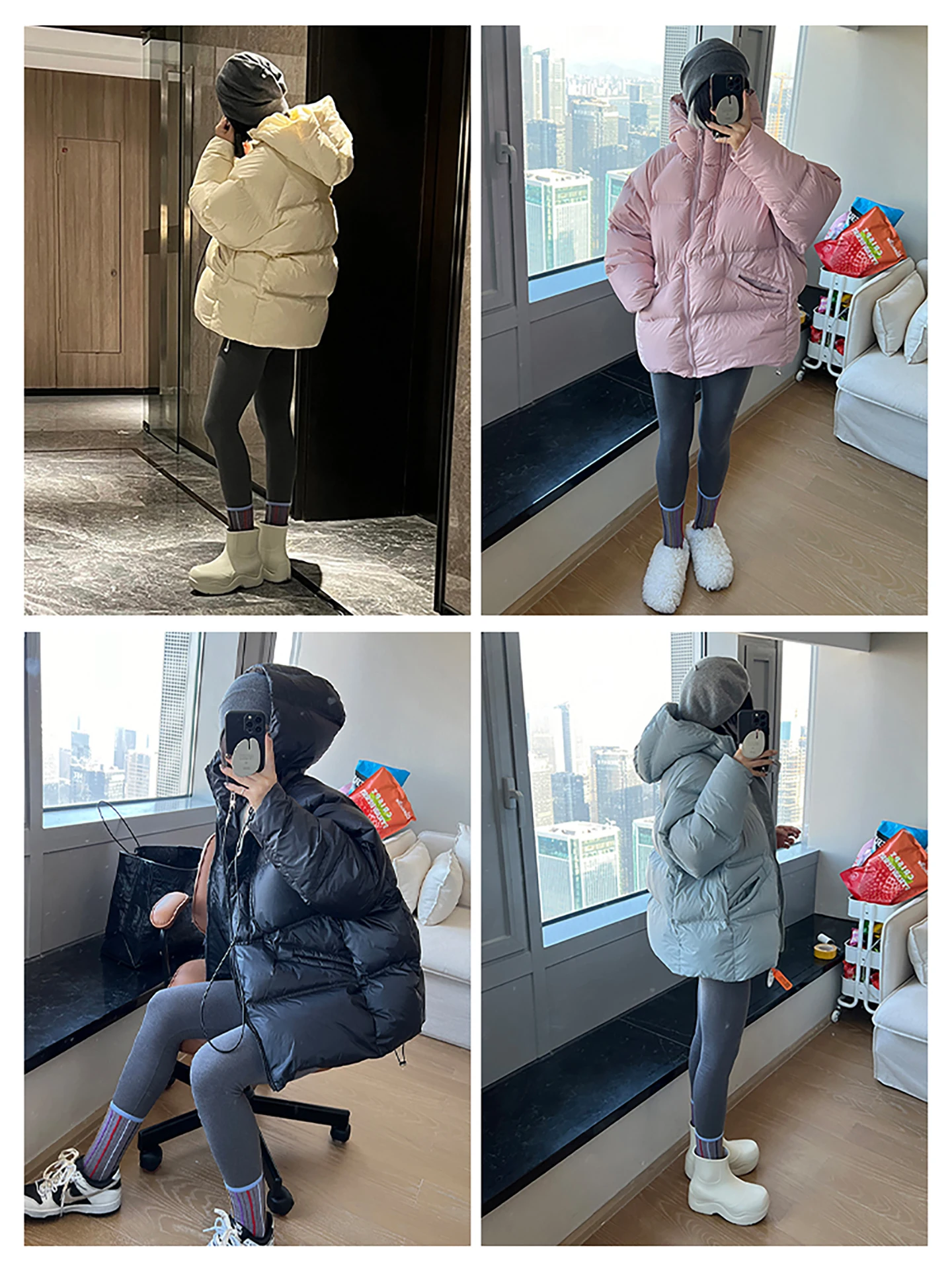 Thiened Doppia cerniera di media lunghezza giù Jaet da donna con cappuccio bianco Du piuma anti-freddo sciolto caldo cappotto di pane alla moda