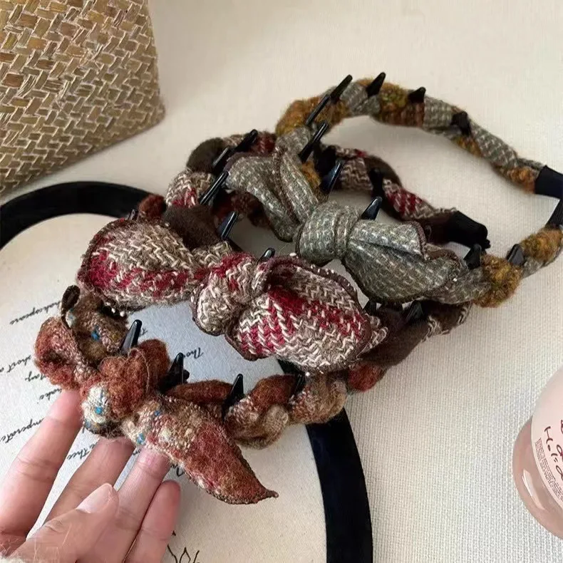 

Корейская ретро-повязка на голову с бантом, модные женские аксессуары для волос, заколка для повседневного использования с высокой короной