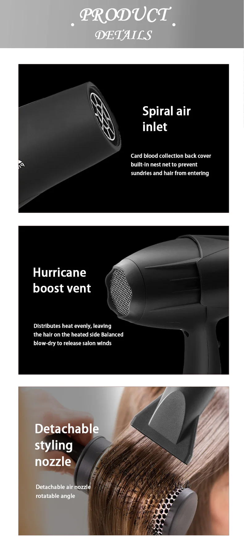 Neuer professioneller Haartrockner für Friseursalons, 2400W, hohe Leistung, starke Windgeschwindigkeit, Trocknung für zu Hause, empfohlener Haartrockner, EU/US-Stecker – Detail 10