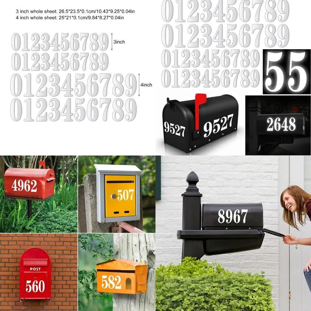 

Durable Reflective Mailbox Number Decals Set for Clear Visibility Stickers Charm X3UC