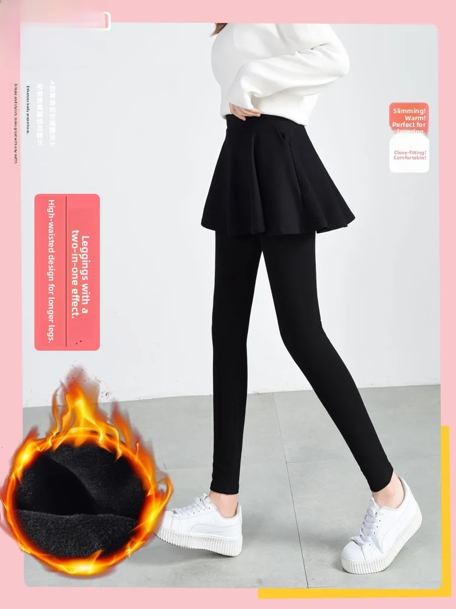 

Женские утепленные леггинсы с высокой талией, имитация двухслойности, на флисовой подкладке, из чистого хлопка, теплые, для весны, осени и зимы, с эффектом похудения