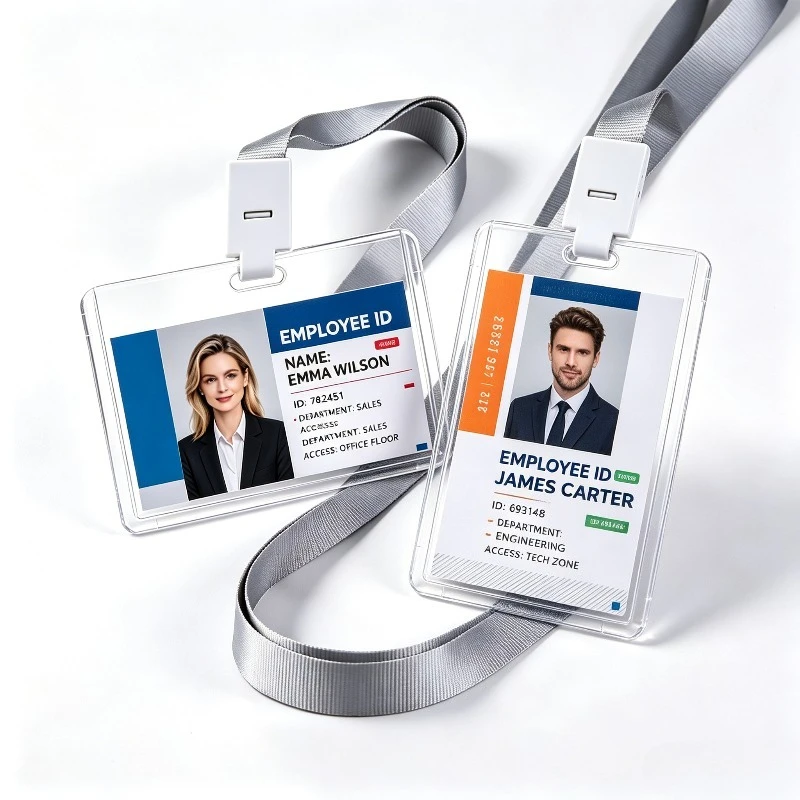 1 Set Acrylic Pass Work ID Card Holder Working Permit Case Lanyard for Staff Badge Reel Cover Clear Badge Card Sleeve Neck Strap