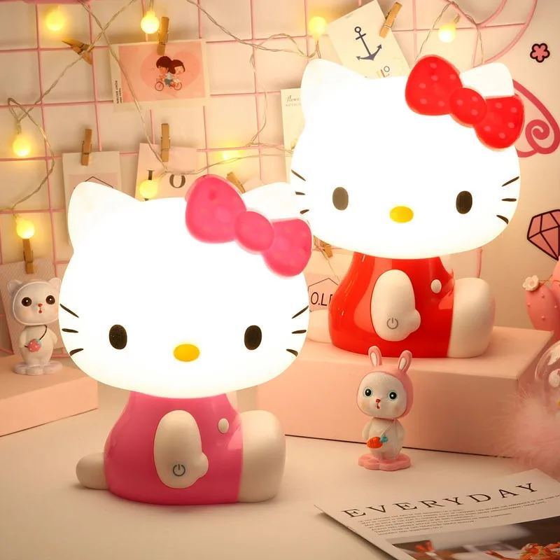 Sanrio Kawaii Hello Kitty Creative Night Light Eye Protection Bedside Lamp Cute Bedroom Girl Heart Energy Saving Ornament Gift