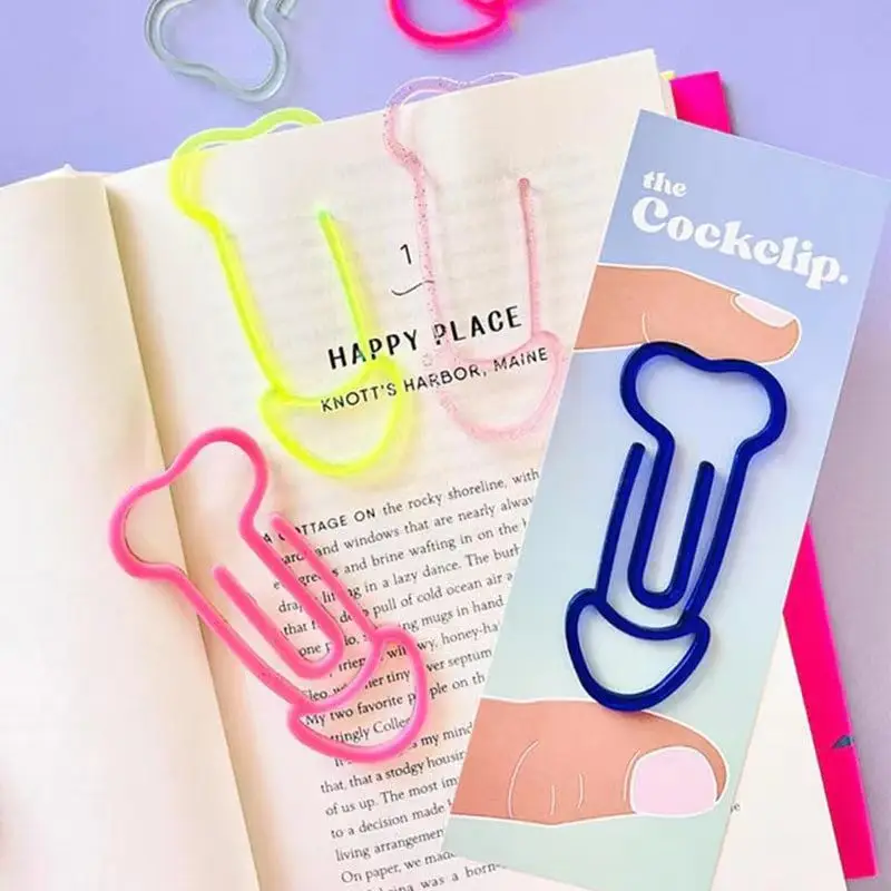 5pcs Funniest Book Clip Alien Paper Clip Plastic Color Bookmark Creative Paper Clip Cockclip Weenie Shaped Decorative Bookclip