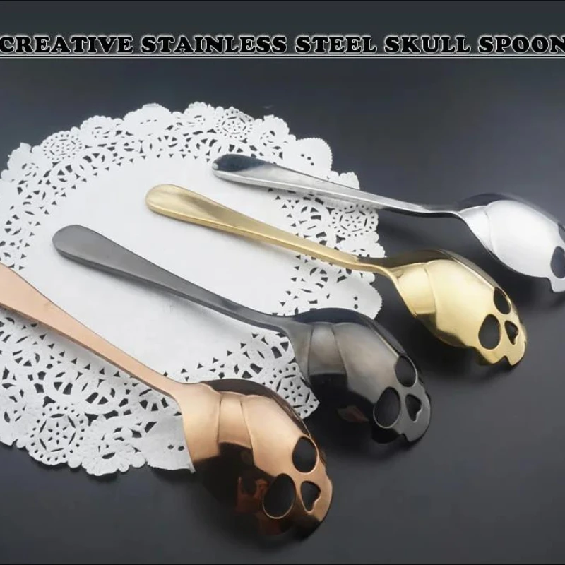 

Creative 304 Stainless Steel Skull Coffee Spoon Dessert Tea Sugar Scoop For Home Kitchen Bar Coffee Shop Party Accessories Gift