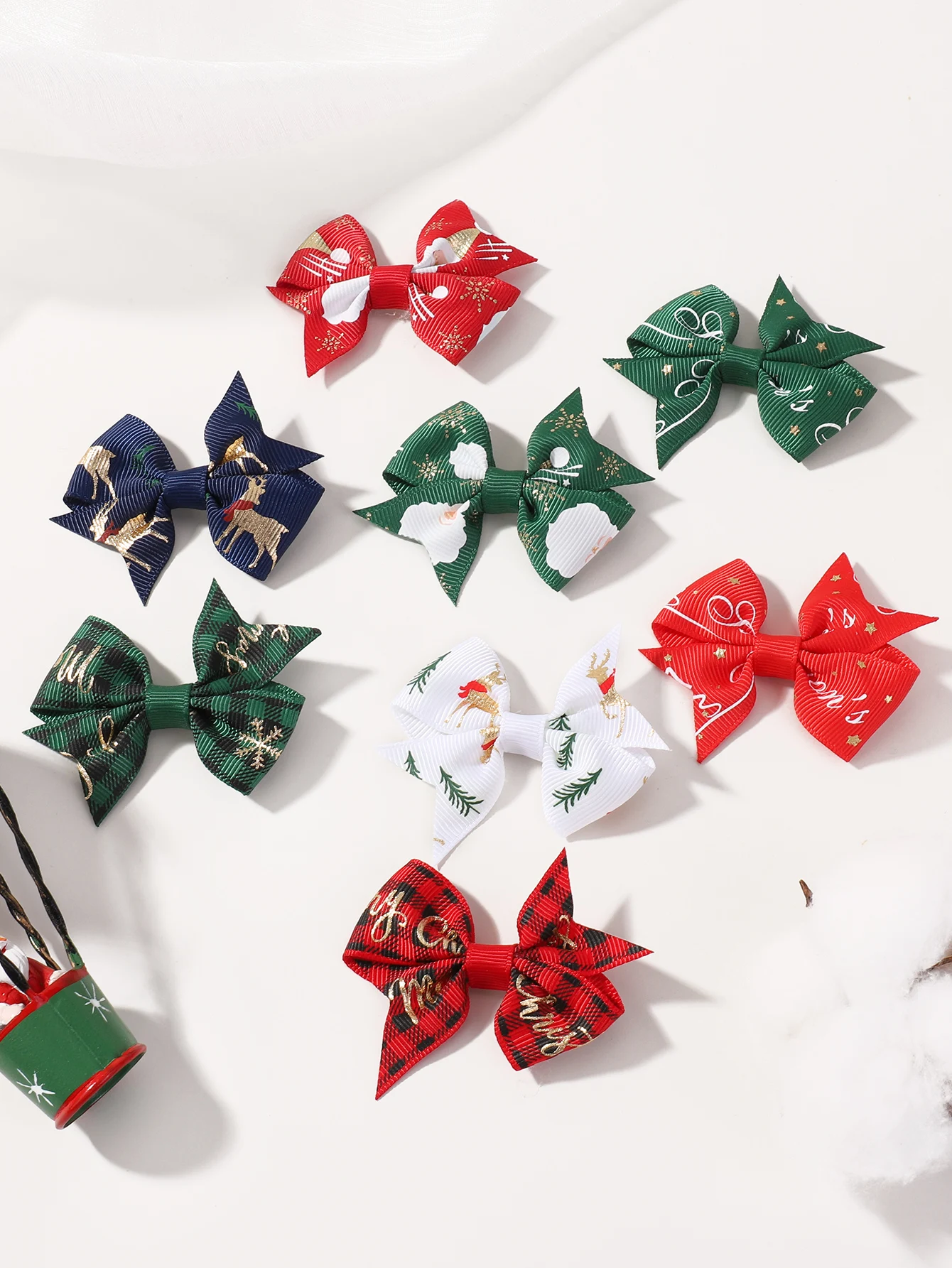 

8Pcs/Set Baby Girl Hair Accessories Cute Ribbon Bows Hair Clips for Kids Christmas Holiday Party Decor Hairpins Children's Gifts