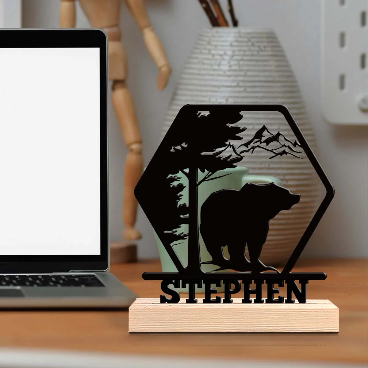 1pc Metal Desktop Decoration Custom Content Equipped with A Wooden Base Gifts and Metal Decorations for Family and Friends
