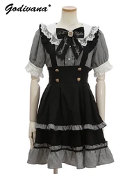 Japanese Style New Spring and Summer Maid Costume Subculture Cosplay Dress Mine Mass-Produced  Lolita Women's Mid Dresses